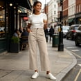 thumbnail image 5 of Cagogo Women Plus Size Wide Leg High Waisted Trousers with Pockets Casual Loose Ankle Pants Streetwear Travel Work Lounge Outfits Fall Winter Clothes, Beige 2XL, 5 of 9