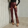 thumbnail image 2 of Travel Outfits Women Airport Women's Pu-leather Solid Color Trousers With Slit Legs And High Waist Pants Women Pants Casual plus Size Cropped for Casual Petite Womens Business Stretch XL, 2 of 9