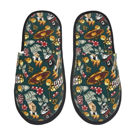 

Qekee Vintage Casino Chips print Slippers for Women and Men Fluffy Cute Cozy House Slipper Funny Furry Bedroom Slippers for Women Indoor -Large