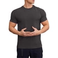 thumbnail image 1 of T-shirt Col Rond Uni pour Hommes en Velours Décontracté Course Manches Courtes Sport Entraînement Physique Décontracté, 1 of 3