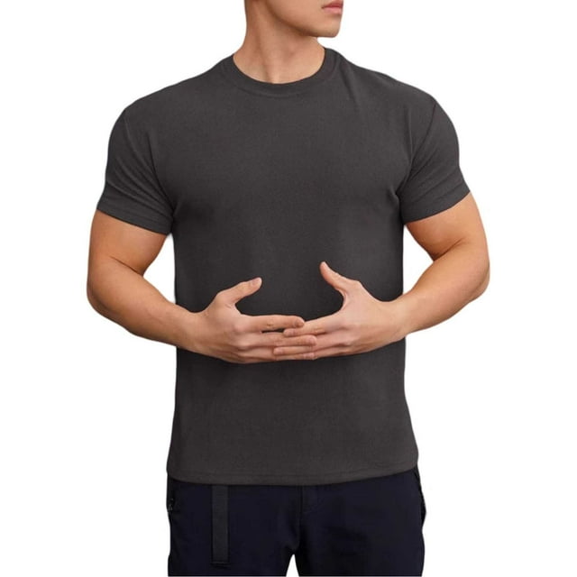 T-shirt Col Rond Uni pour Hommes en Velours Décontracté Course Manches Courtes Sport Entraînement Physique Décontracté