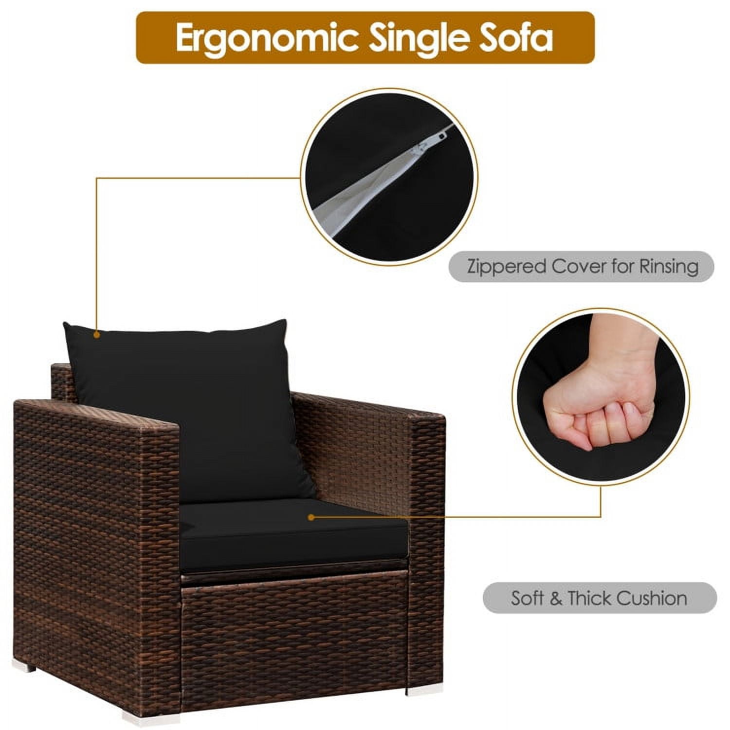 Aimee Lii 3 Pieces Patio Rattan Furniture Bistro Sofa Set with Cushioned, Modern Patio Furniture, Black Aimee Lii 3 Pieces Patio Rattan Furniture Bistro Sofa Set with Cushioned, Modern Patio Furniture, Black