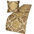 thumbnail image 1 of King Queen Twin Gold & Brown Handmade CA King 86"x18" Bed Runner without Pillow Cover, Damask & Quilted Bed Scarf on Silk fabric - Royal Mughal, 1 of 3