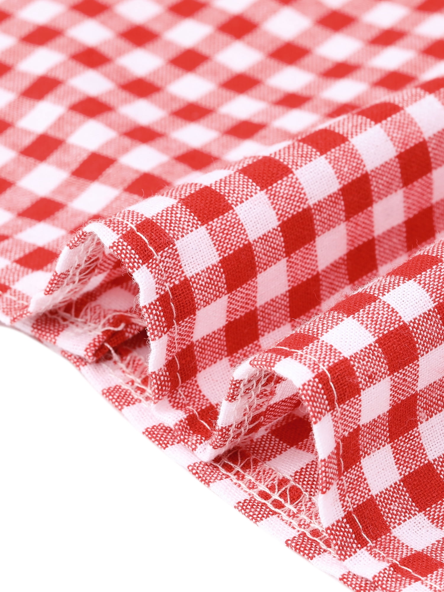 DARING DIVA Women's Gingham Top Work Cap Sleeve Vintage Plaid Button Down Shirts M Red