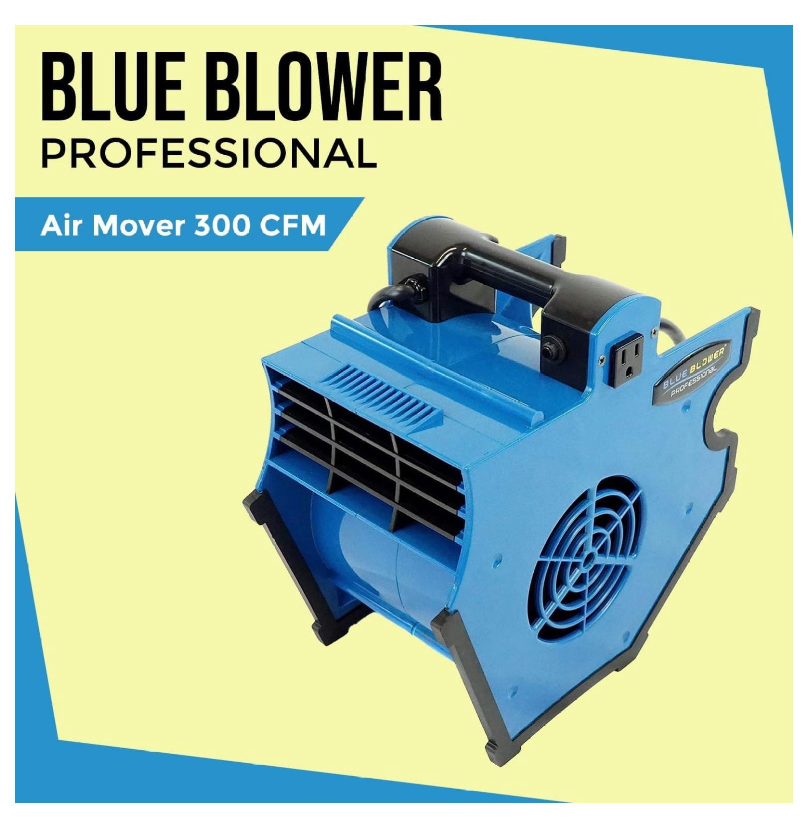 BLUE BLOWER 300 CFM 3 Speed with 2 built in outlets Adjustable Tilt Floor fan, Utility Blower, Floor Dryer for Cooling, Drying, Air Circulation, & Water Restoration