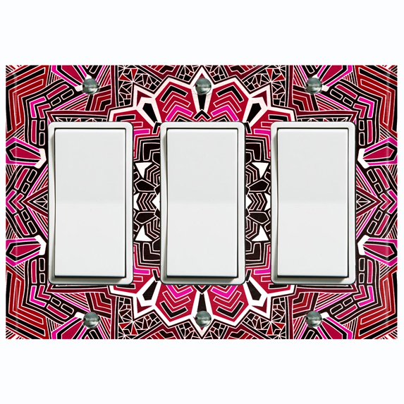 Metal Light Switch Plate Cover Mandala Pink Black Flower Tile Pattern MDL061