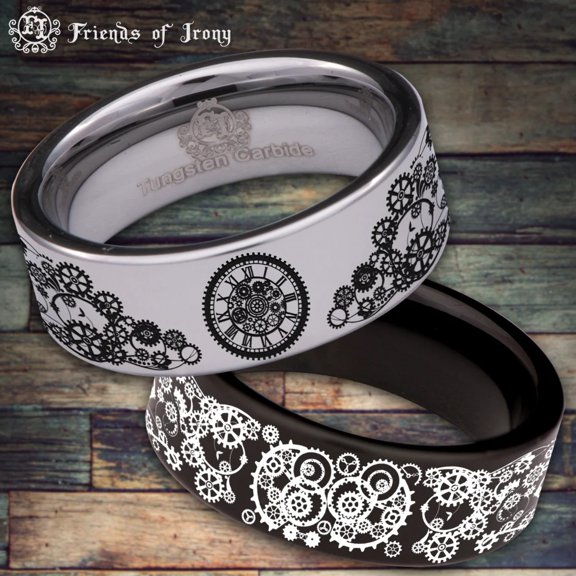Steampunk Clock Tungsten Carbide Ring