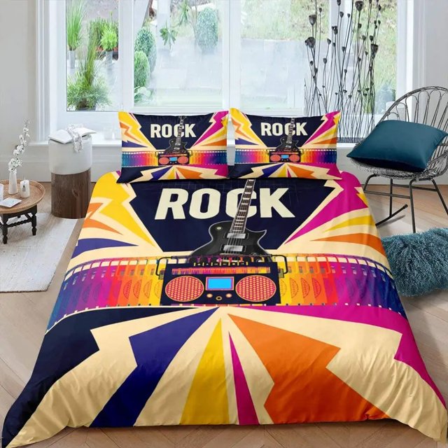 Housse de Couette Rock Musique Très Grand Ensemble de Literie Jazz Musique pour Adolescents Housse de Couette Graffiti Hip Hop Notes de Musique Polyester