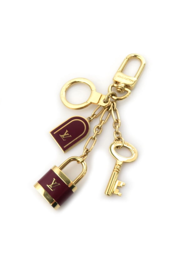 Pre-Owned Hermes HERMES Charm Keyring Portefeuille LV Facet Metal Enamel Gold Bordeaux Women's...