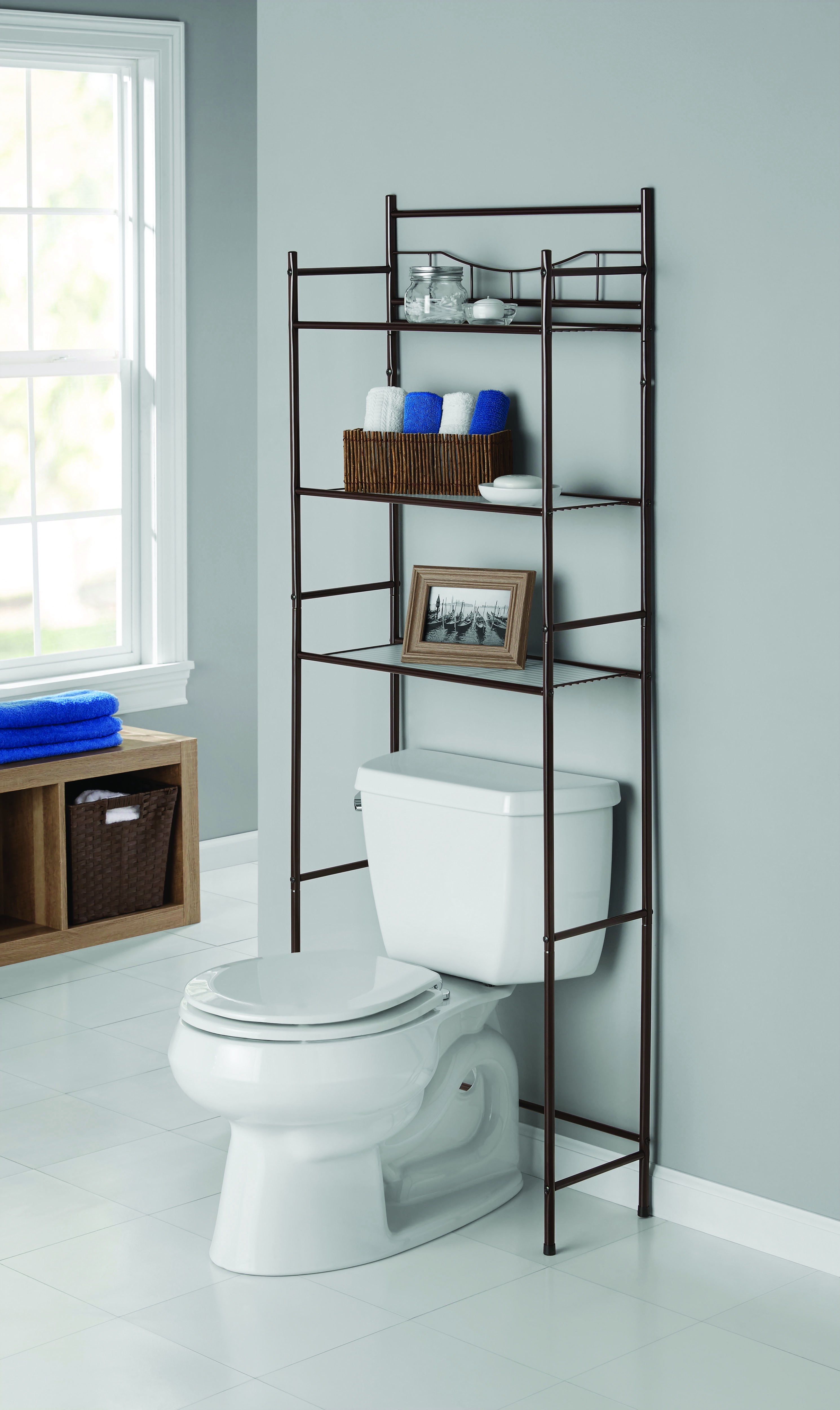 mainstays 3-shelf bathroom over the toilet space saver with liner, oil  rubbed bronze