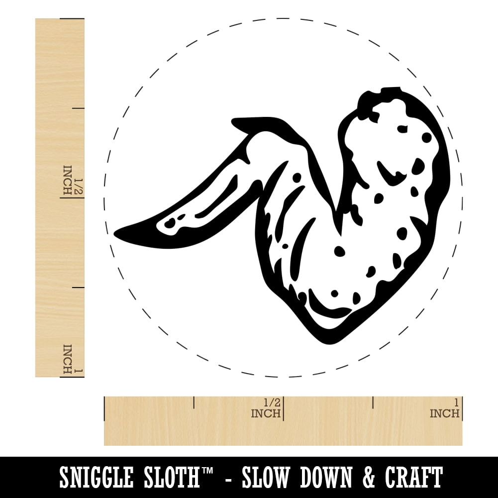 Delicious Chicken Wing with Drum and Flat Self-Inking Rubber Stamp Ink Stamper - Black Ink - Medium 1 Inch