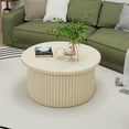 thumbnail image 2 of Fluted Coffee Table, Round Storage Table for Living Room, Farmhouse Accent End Table with Flip Lid Design and Non-Slip Pad for Small Spaces, Natural, 2 of 4
