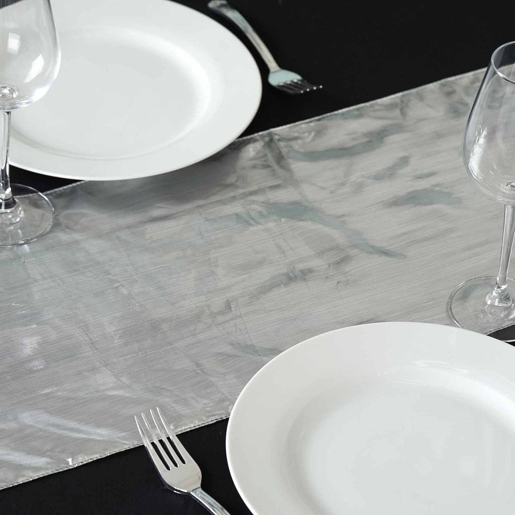BalsaCircle 13x108" Metallic Shiny Tissue Lame Table Runner - Silver