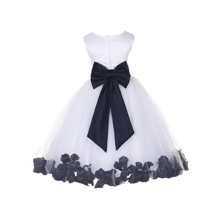 

Ekidsbridal Wedding Pageant Rose Petals White Tulle Flower Girl Dress Toddler Junior Bridesmaid Recital Easter Holiday Gown Birthday Girl Dress Communion Formal Clothing Baptism 302T midnight 10