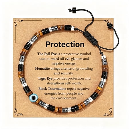Evil Eye Protection Bracelet for Men & Women - Adjustable 6.5+2 Inch Beaded Charm Bracelet with Sliding Knot , Jewelry Gift for Birthday, Anniversary, and Daily Wear