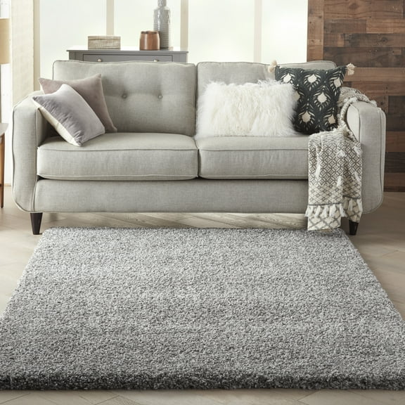 Nourison Ashland Solid Shag Marble Grey 5'3" x 7'3" Area Rug, (5' x 7')