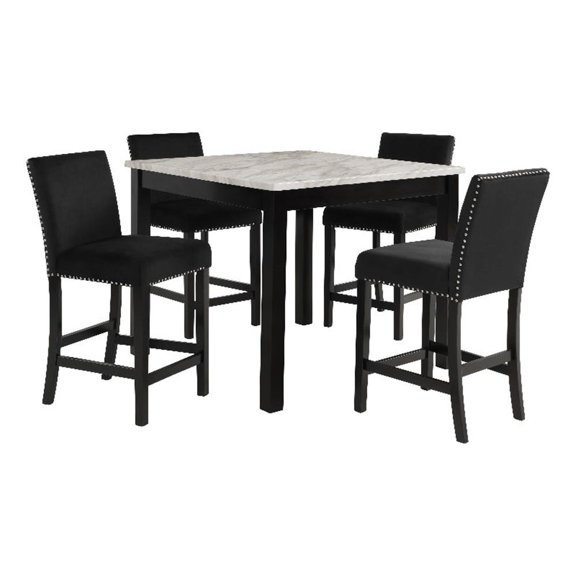 New Classic Furniture Celeste 5-Piece Faux Marble & Wood Counter Set in Black