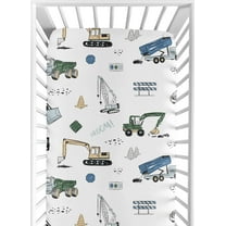 Sweet Jojo Designs Construction Truck Green Blue and Grey Fitted Crib Sheet
