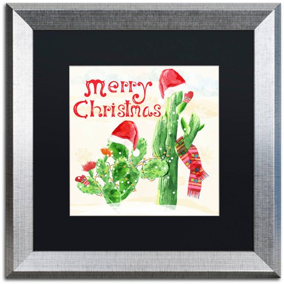 Trademark Fine Art "Xmas Cactus" Canvas Art by Lisa Powell Braun, Black Matte, Silver Frame