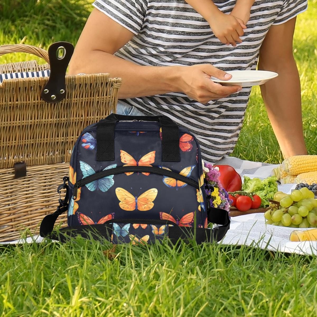 Herdesigns Butterflies Insulated Lunch Bag for Women Men Adults Large Reusable Lunch Box Leakproof Portable Cooler Tote Bags with Adjustable Shoulder Strap