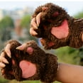 thumbnail image 3 of Daolelai Cat Claw Gloves Plush Half Finger Bear Paw Fingerless Gloves Cute Women Thick Velvet Halter Gloves Cartoon Warm Gloves, 3 of 6