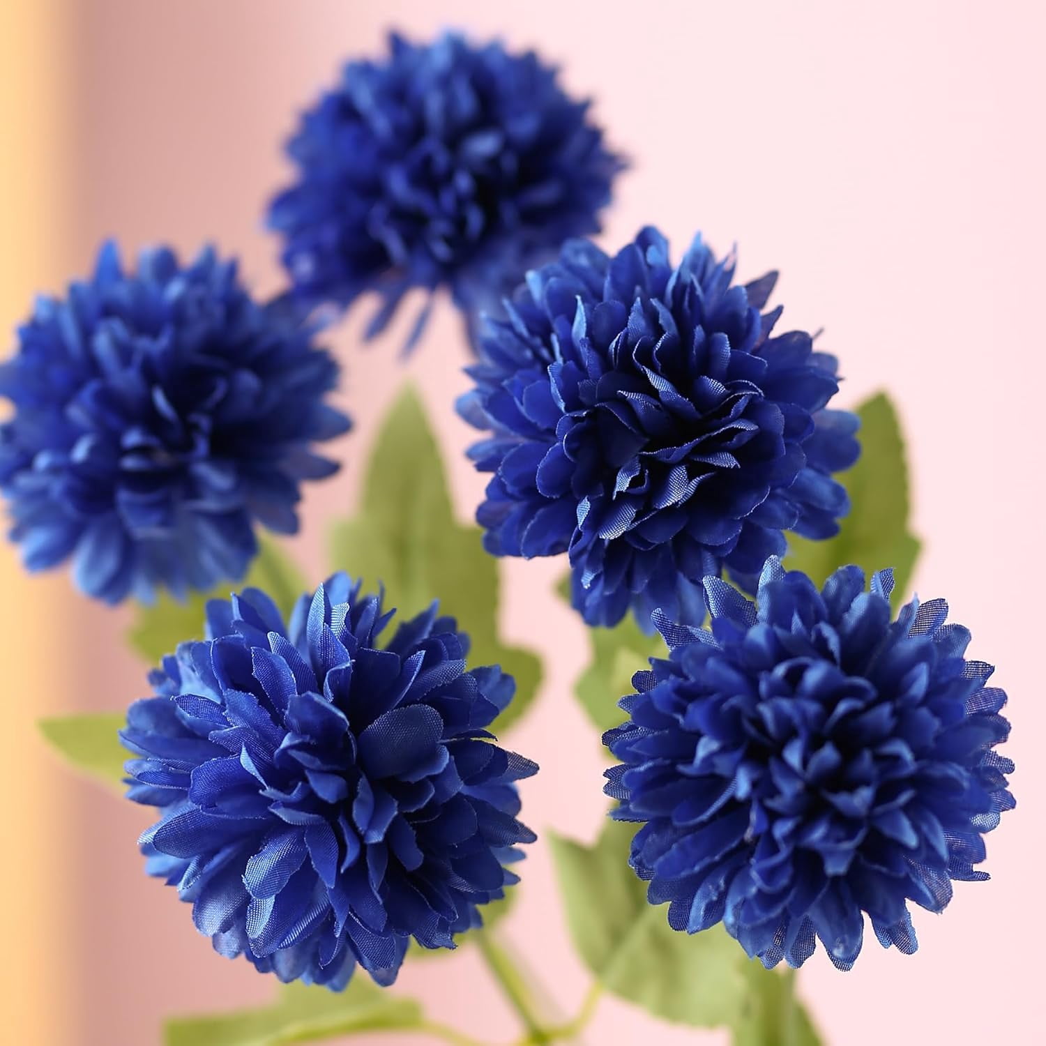 12 Bundle Artificial Mums Flowers Deep Blue, Lifelike Silk Chrysanthemum Bouquet for Outdoor Indoor Vase Wedding Home Decor