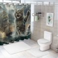 thumbnail image 7 of Orinice  Funny Cat Shower Curtain Brave Kitten Sea Kraken Sailboats Seagulls Full Moon Natural Scenery Ocean Theme Polyester Bathroom Decor Curtains Set with Hook 69x72, 7 of 7