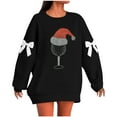 thumbnail image 2 of Ladies' Christmas Printed Bow Round Neck Long Sleeved Loose Pullover Sweater Sweatshirt Top, Elegant Fall Winter Fashion with Soft Fabric for Holiday Parties,Black,L, 2 of 6