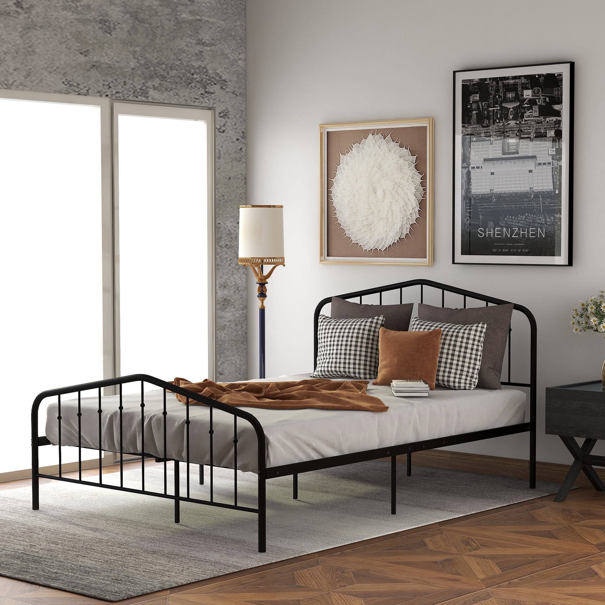 EUROCO Metal Twin Size Platform Bed With Headboard and Footboard