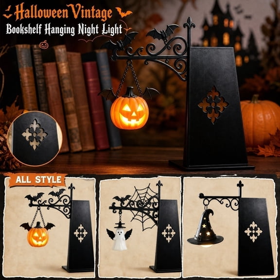 Halloween Ghost Library Lantern Decorative Bookshelf Lighting, Reading Book Shelf Lights for Study Reading Corner Home Library Gift for Book Lovers Bookworms(Pumpkin)