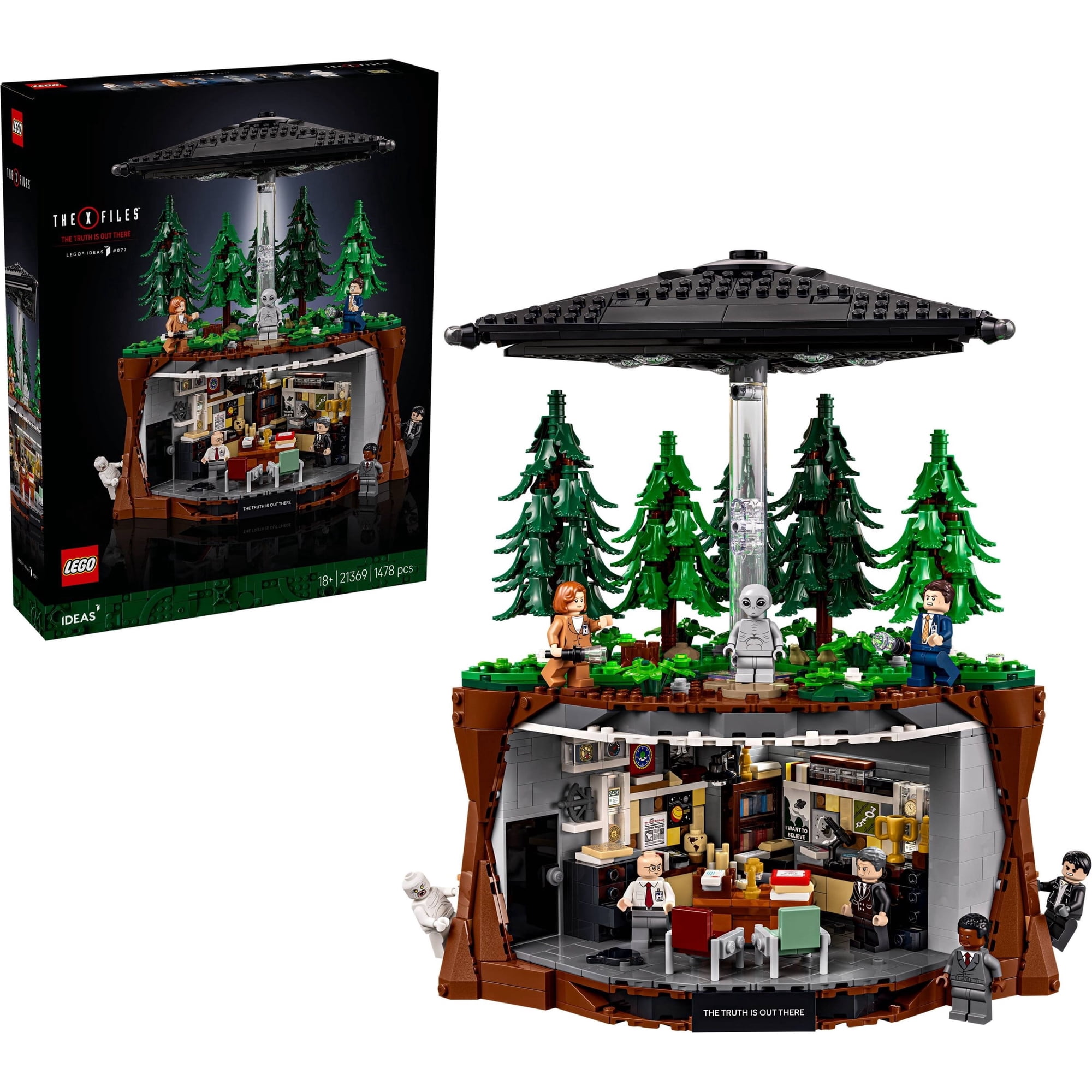 LEGO Ideas The X-Files Set #21369 – 1,478 Pieces, Mulder's Office, Forest Scene & Hovering UFO with 8 Minifigures incl. Mulder & Scully | Ages 18+ | Sci-Fi Collector Gift