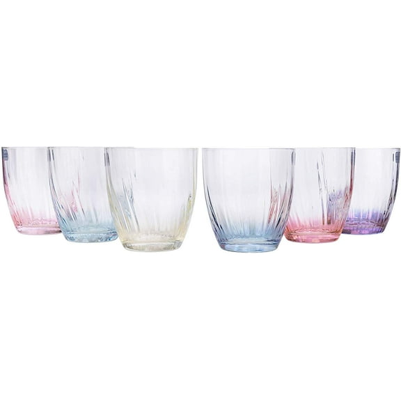 Crystalex 25186/300/D4882, 10 Oz Kate Optic Multi-Colored Rock Glass Old-Fashioned Whiskey Scotch Bourbon Glasses, Set of 6