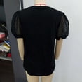 thumbnail image 2 of Camiseta con cuello en V para mujer, manga corta abombada, empalme de encaje, Color puro, holgada, camiseta de verano, negro, XL, 2 of 3