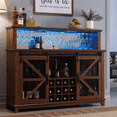 thumbnail image 3 of OKD Farmhouse Coffee Bar Cabinet with Wine Rack and Storage, Barn Door Buffet Cabinet Storage Kitchen With LED Light & Adjustable Shelves, Reclaimed Barnwood, 3 of 8