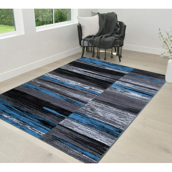 Handcraft Rugs - Blue/Gray/Silver/Black/Abstract Area Rug Modern Contemporary Divers Shades and Colors Design Pattern