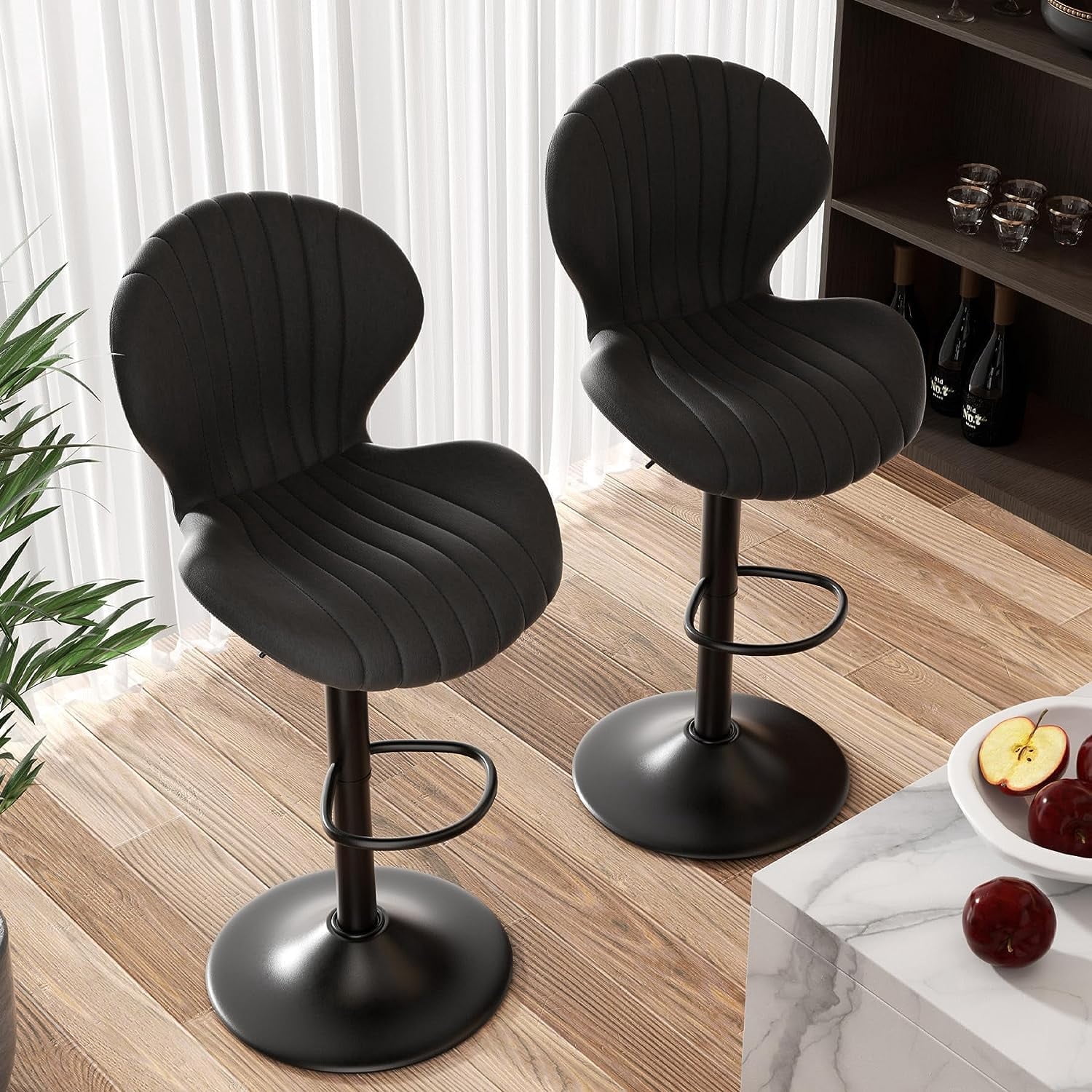 Hawsaiy Bar Stools Set of 2, Modern Swivel Bar Chairs with Mid Back and Adjustable Seat Height,Blcak