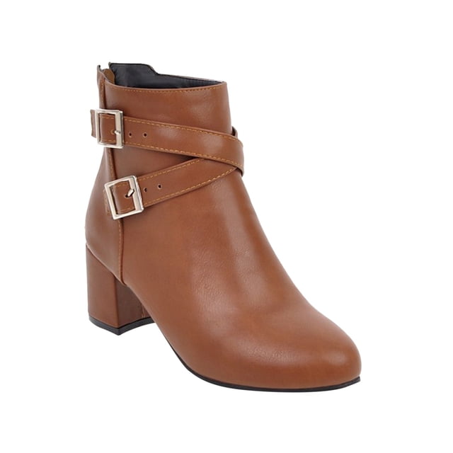 NECHOLOGY Botas Mujer Zapatos Botines mujer Botas de tacón grueso para mujer de otoño e invierno, hebilla de cinturón, botas de mujer con cremallera lateral de tacón medio (Brown, 7.50)