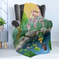thumbnail image 4 of Cartoon Soft Flannel Fleece Throw Blanket, Vector Ducks Frogs in a Lake Pond Trees Image Kids Nursery Design Artwork, Cozy Plush for Indoor and Outdoor Use, 60" x 80", Multicolor, by Ambesonne, 4 of 5