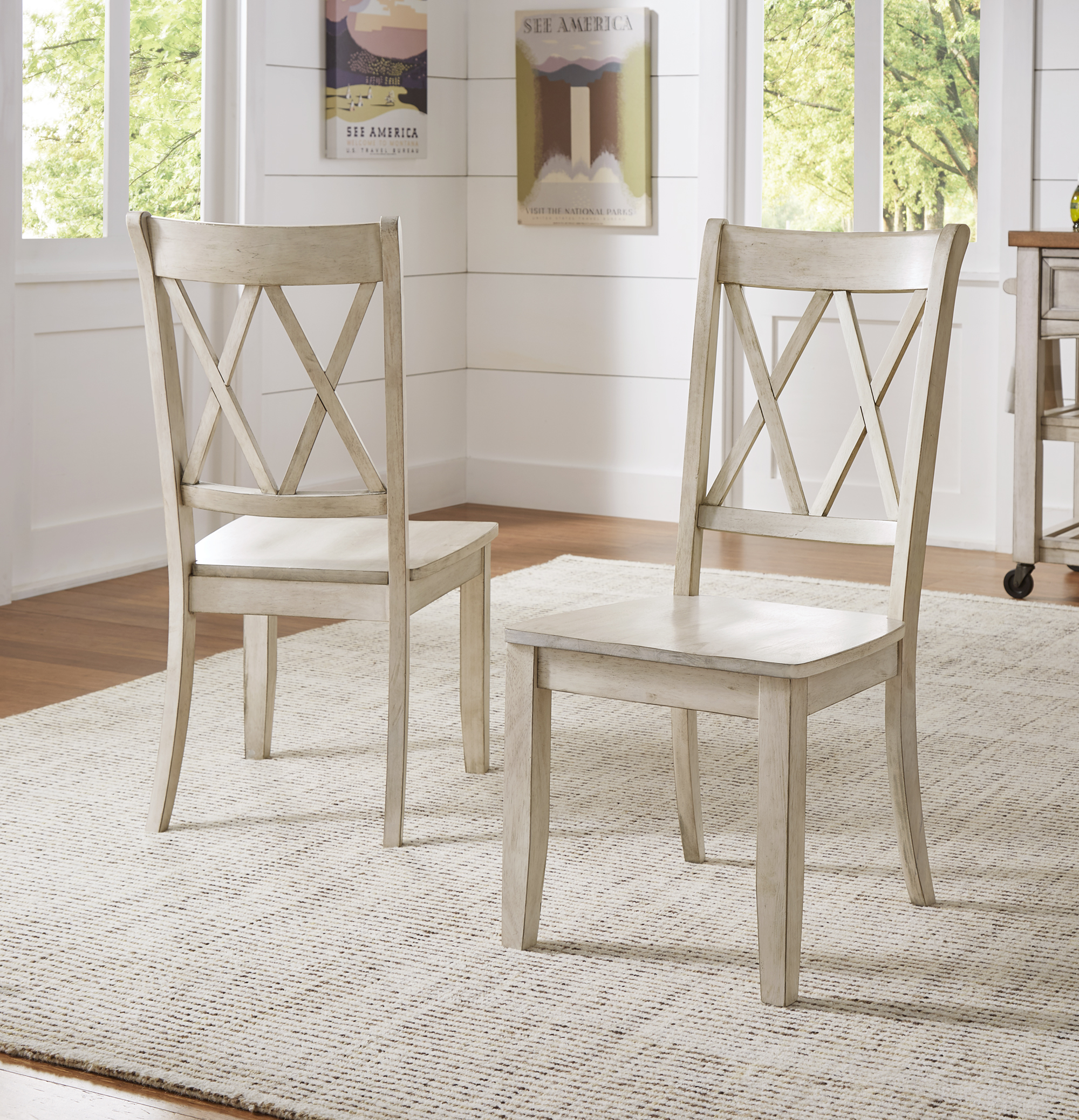 Weston Home Farmhouse Wood Dining Side Chair, Antique White (Set of 2)