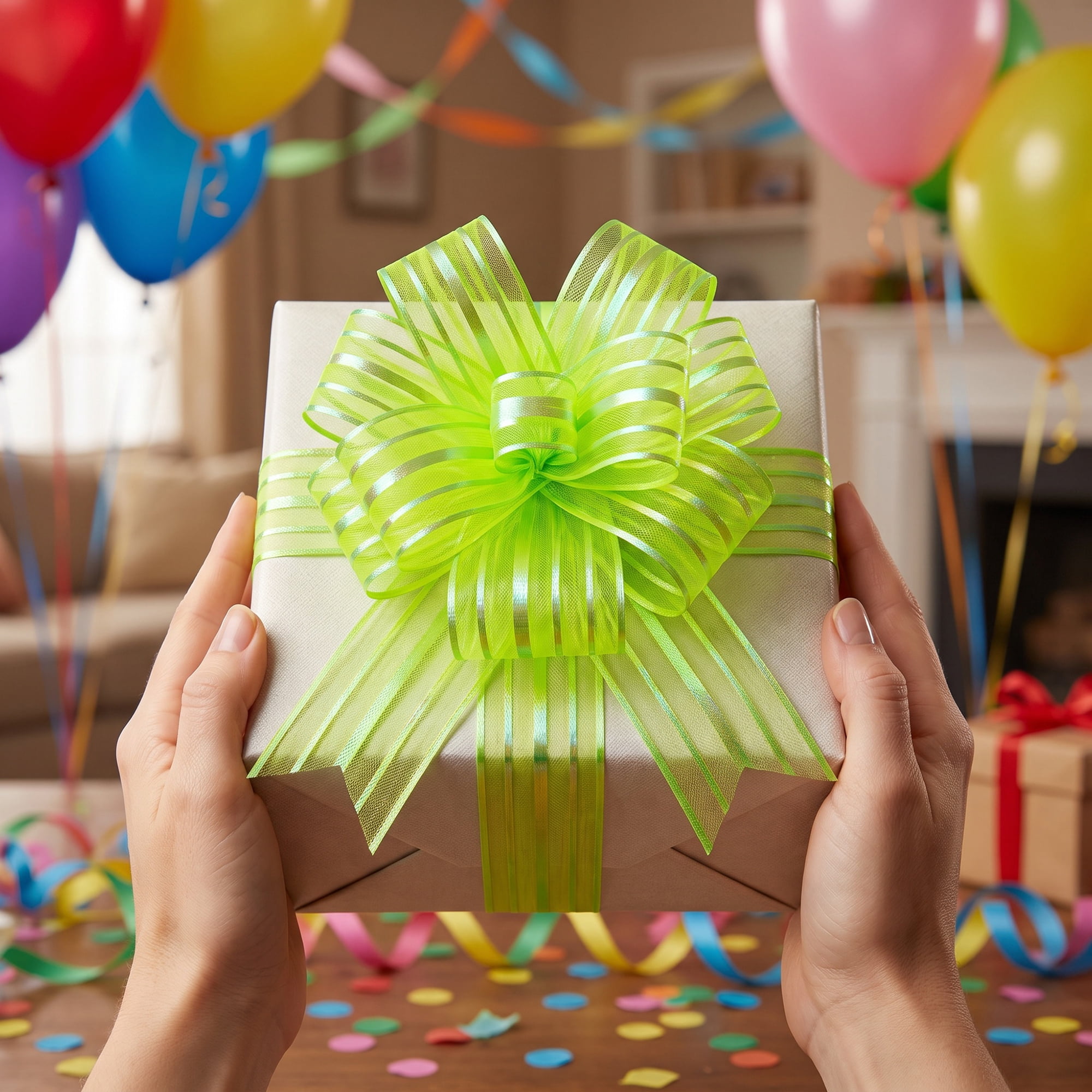 Unique Bargains Crush-Resistant Ribbon Bow for Birthday and Special Occasions Bright Green