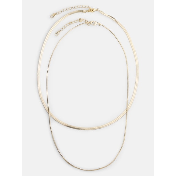 Free Assembly Women's Demi Fine 14K Gold Plated Herringbone Layered Necklace Set, 15"   2" Extender; 16"   2" extender, 2-Pieces