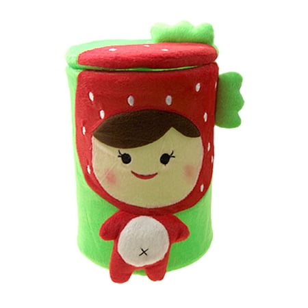 Unique Bargains Red Green Cartoon Detachable Strawberry Plush Gadget Storage Trinket Box