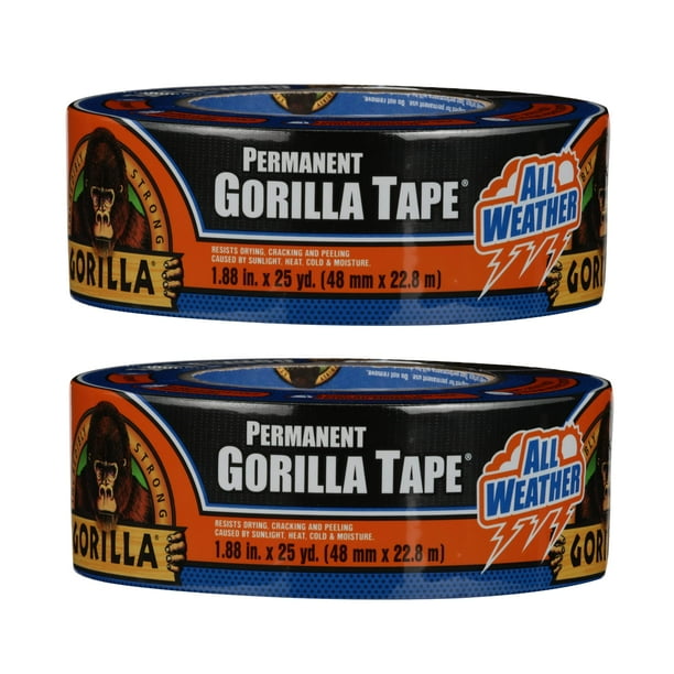 Cinta adhesiva Gorilla All Weather, color negro, 1,88 cm x 22,86 m (paquete de 2)