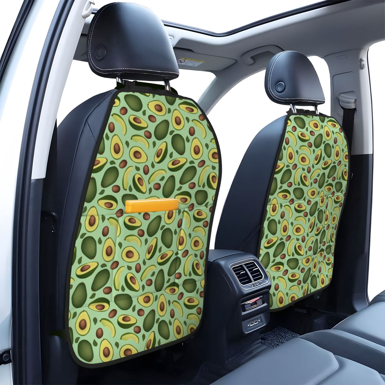 Xecao Avocado With Seeds Pattern Car Seat Back Protector 2 Pack Large Capacity Pocket, Kick Mats Back Seat Protector