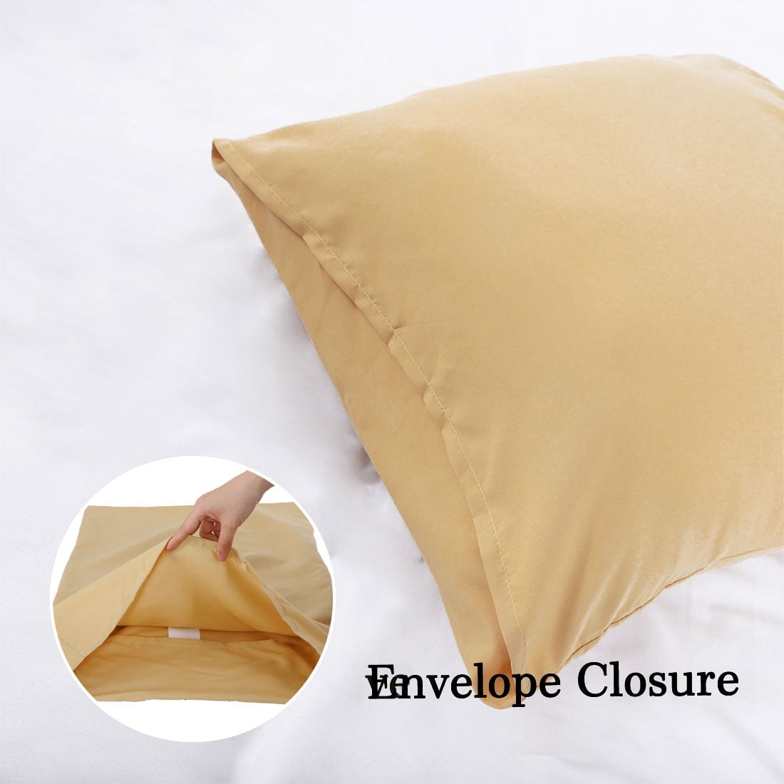 Unique Bargains 2 Packs 1800  Brushed Pillowcase Zippered, Travel, Yellow