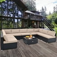 thumbnail image 3 of Costway 10 PCS Patio Rattan Furniture Set Outdoor Wicker Sofa Table Cushioned Seat Beige, 3 of 10