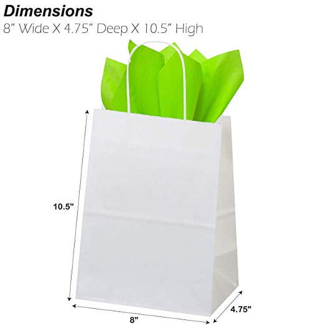 50ct White Paper Gift Bags + 100ct Lime Gift Tissue (Flexicore Packaging)