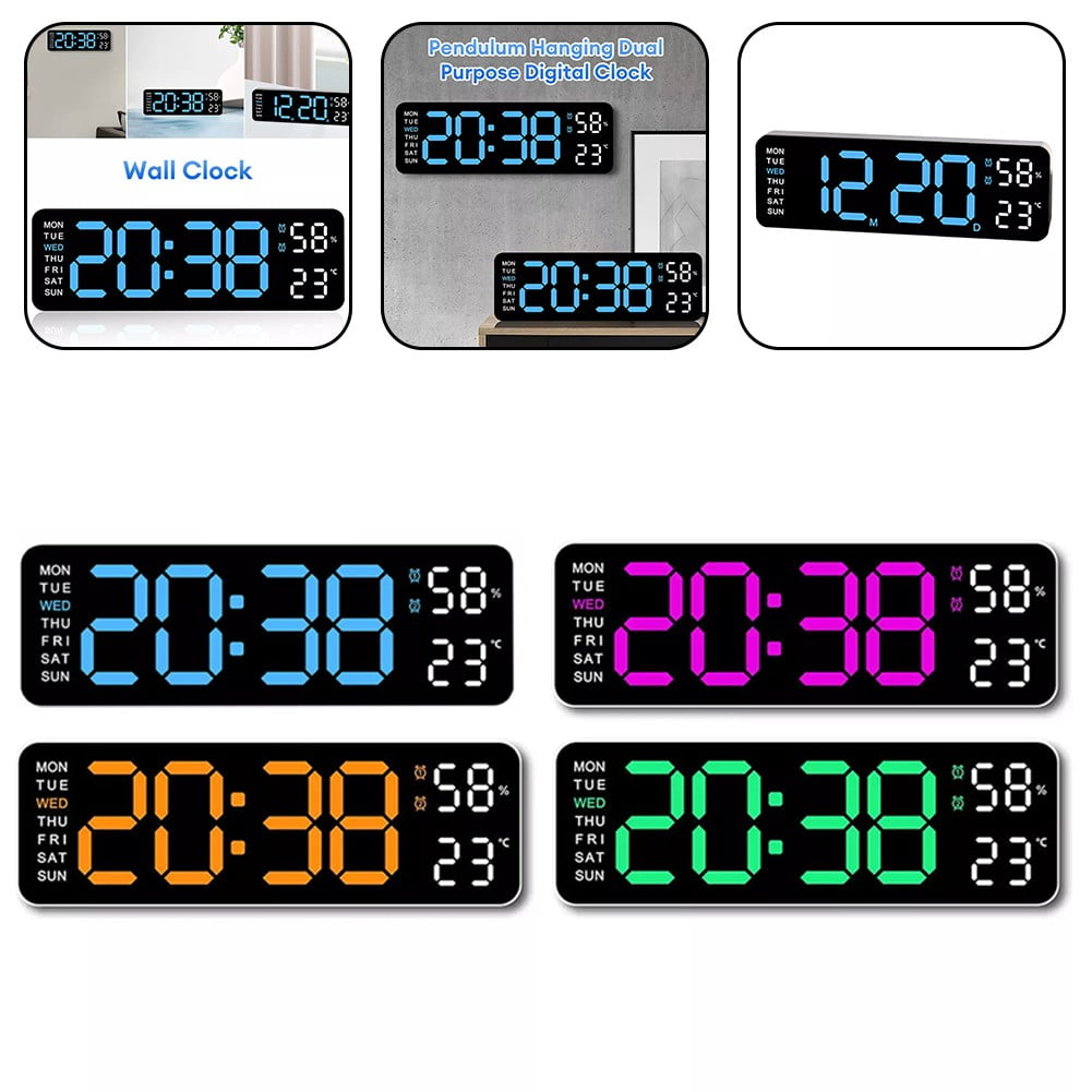 Girlsshop Digital Led Large Display Wall Desk Alarm Clock with Calendar Temperature Date,Orange Light