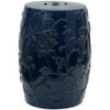 18" Dark Blue Carved Flowers Porcelain Garden Stool
