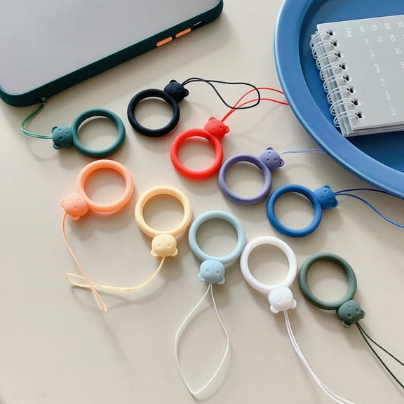 2Pcs Cartoon Bear Shape Silicone Phone U Disk Finger Ring Lanyard,Black